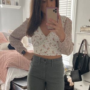 American Eagle surplice eyelet cropped top
